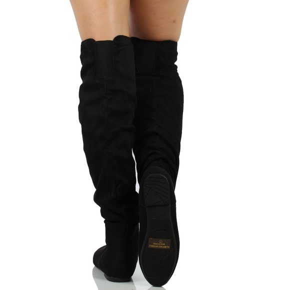 Black Slouchy Over The Knee Pull On Flat Boot - Picture 3 of 6